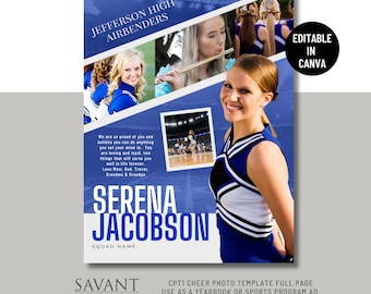 Cheer Yearbook - Sports Program Ad Template - Full Page Cheer Photo Template - Cheerleader Tribute Ad, CPT1