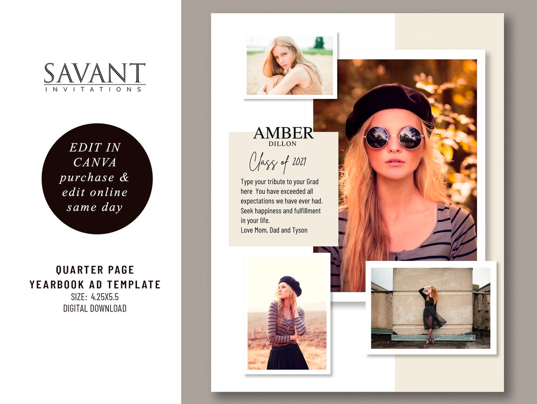 Quarter Page Graduation Yearbook Ad, Senior Tribute Ad, Canva Template