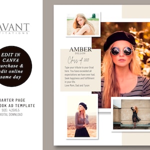 Quarter Page Graduation Yearbook Ad, Senior Tribute Ad, Canva Template, YBA32CQP