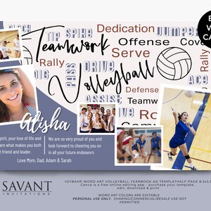 Volleyball Yearbook Ad Template, Half Page word art design, Sports Program Ad, modifiable dans CANVA, 8,5 x 5,5 Photo Collage, V2YBAHP