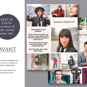 Yearbook Ad Canva Template - Editable Modern School Yearbook Recognition Tribute Collage Ad, QUARTER PAGE 4.25x5.5, YBAG717