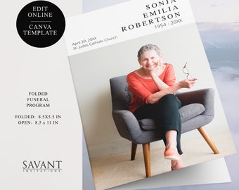 Minimalist Funeral Program Template, Canva Template, Printable, Folded Photo Program Template, Memorial Service Program, MSFP11