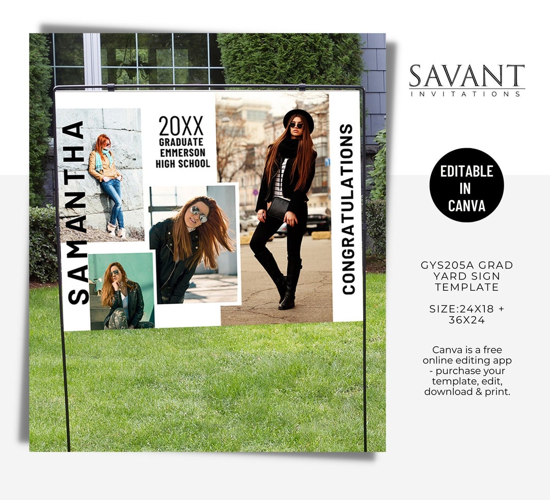 Graduation Yard Sign Template Editable in Canva Class Of