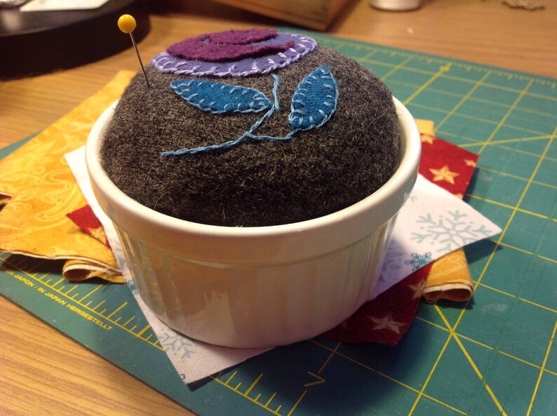 Unique pincushion crafted from felted wool decorated with a Etsy