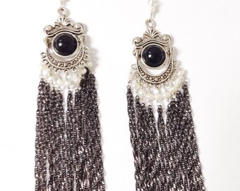 Tassel chandelier earrings - mixed metals freshwater pearls