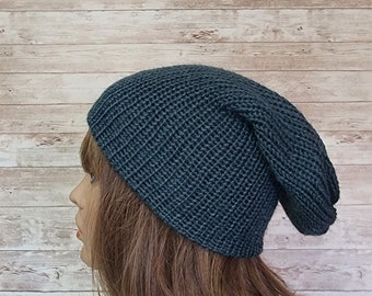 Green Slouchy Beanie for Men, Mens Slouch Hat for Winter, Adult Winter Hat, Mens Winter Hat, Womens Winter Hat