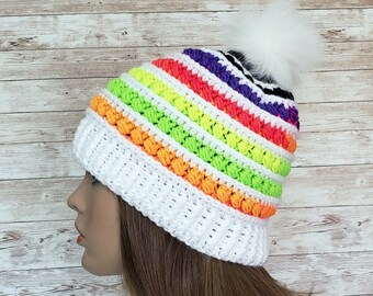 Rainbow Butterfly Pom-pom Beanie – Handmade Cotton Jersey  display picture 1