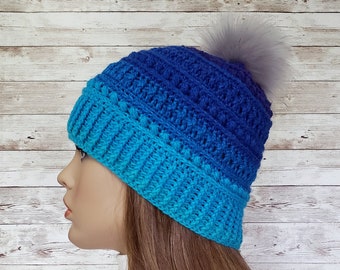 Knit Winter Hat for Women, Womens Winter Hat, Pom Pom Beanie for Women, Adult Winter Hat, Womens Beanie with Pom Pom, Womens Pom Pom Beanie