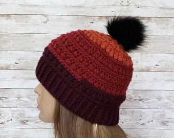 Adult Winter Hat, Beanie with Pom Pom, Womens Pom Pom Beanie, Womens Winter Hat, Knit Winter Hat with Pom Pom, Crochet Mens Winter Hat