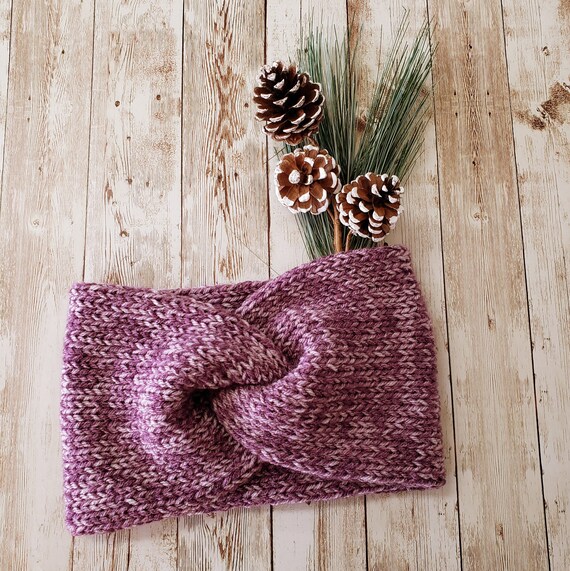 Purple Turban Knot Wide Winter Headband for Women, Adult Winter