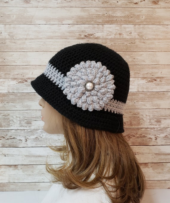 Womens Custom 1920s Cloche Hat With Flower, 1920s Cloche Hat 