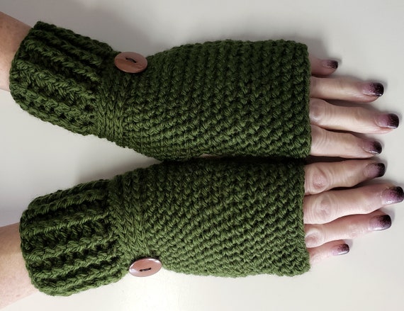 Green Small Womens Winter Fingerless Gloves With Button, Fingerless Mittens  for Women, Teen Texting Gloves, Wrist Warmers -  Norway