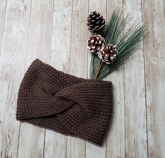 Womens Brown Turban Twisted Knot Winter Headband, Boho  display picture 3