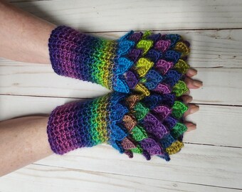 Dragon Scale Gloves, Womens Fingerless Mermaid Gloves, Arm Wrist Warmers, Adult Fingerless Gloves