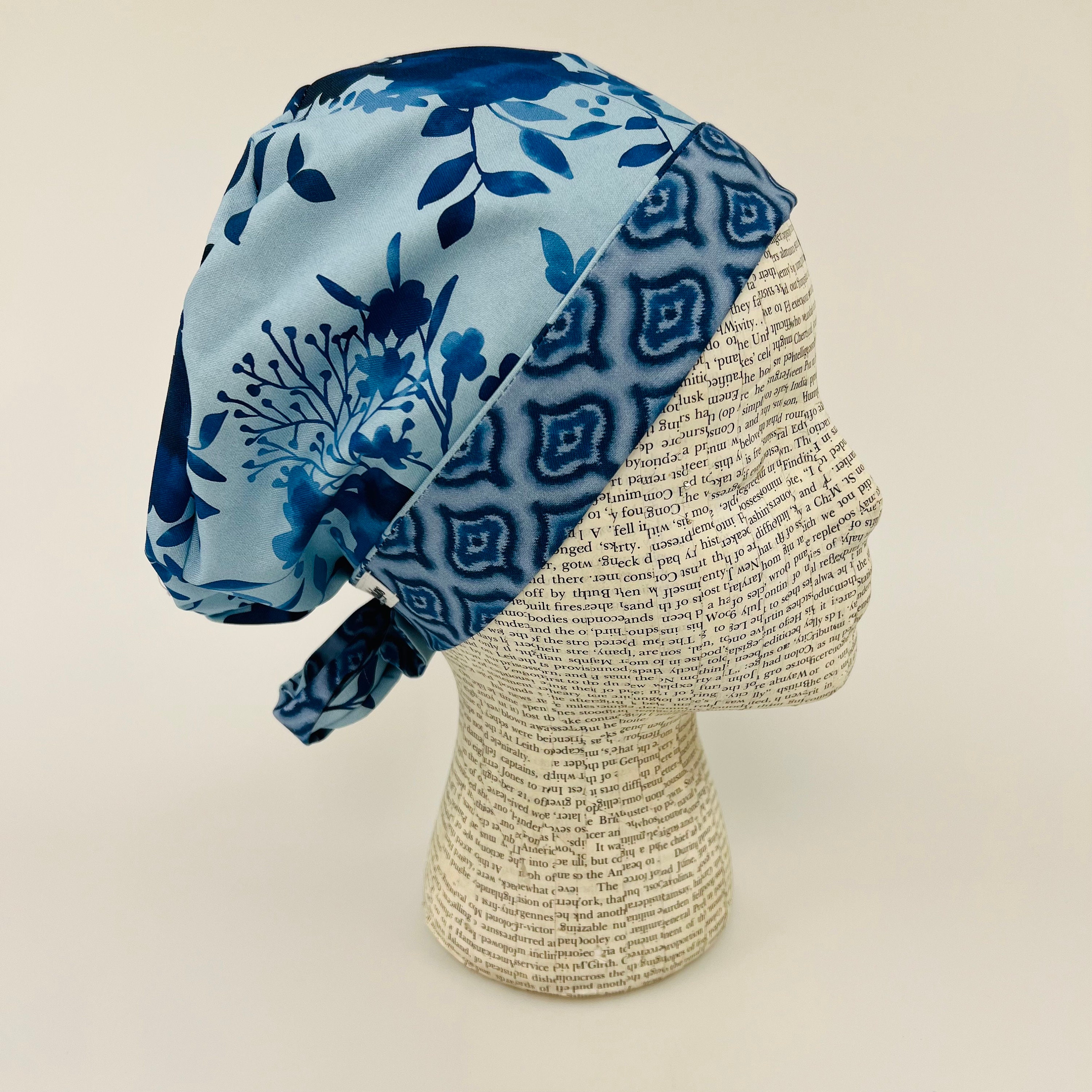 Scrub hat by KimKaps surgical hat Tie Back Scrub cap shades of blue flowers