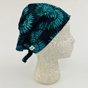 Scrub hat by KimKaps surgical hat Tie Back Scrub cap green teal flowers