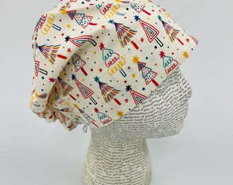 Scrub hat by KimKaps surgical hat European scrub cap Sale Bargain Clearance white yellow pink blue green Christmas trees