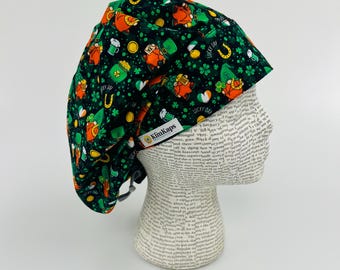 Scrub hat by KimKaps surgical hat bouffant scrub cap Traditional bouffant Sale Bargain Clearance green orange yellow St Patricks Day gnomes