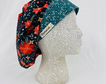 Scrub hat by KimKaps surgical hat bouffant scrub cap Traditional bouffant Sale Bargain Clearance green red flowers