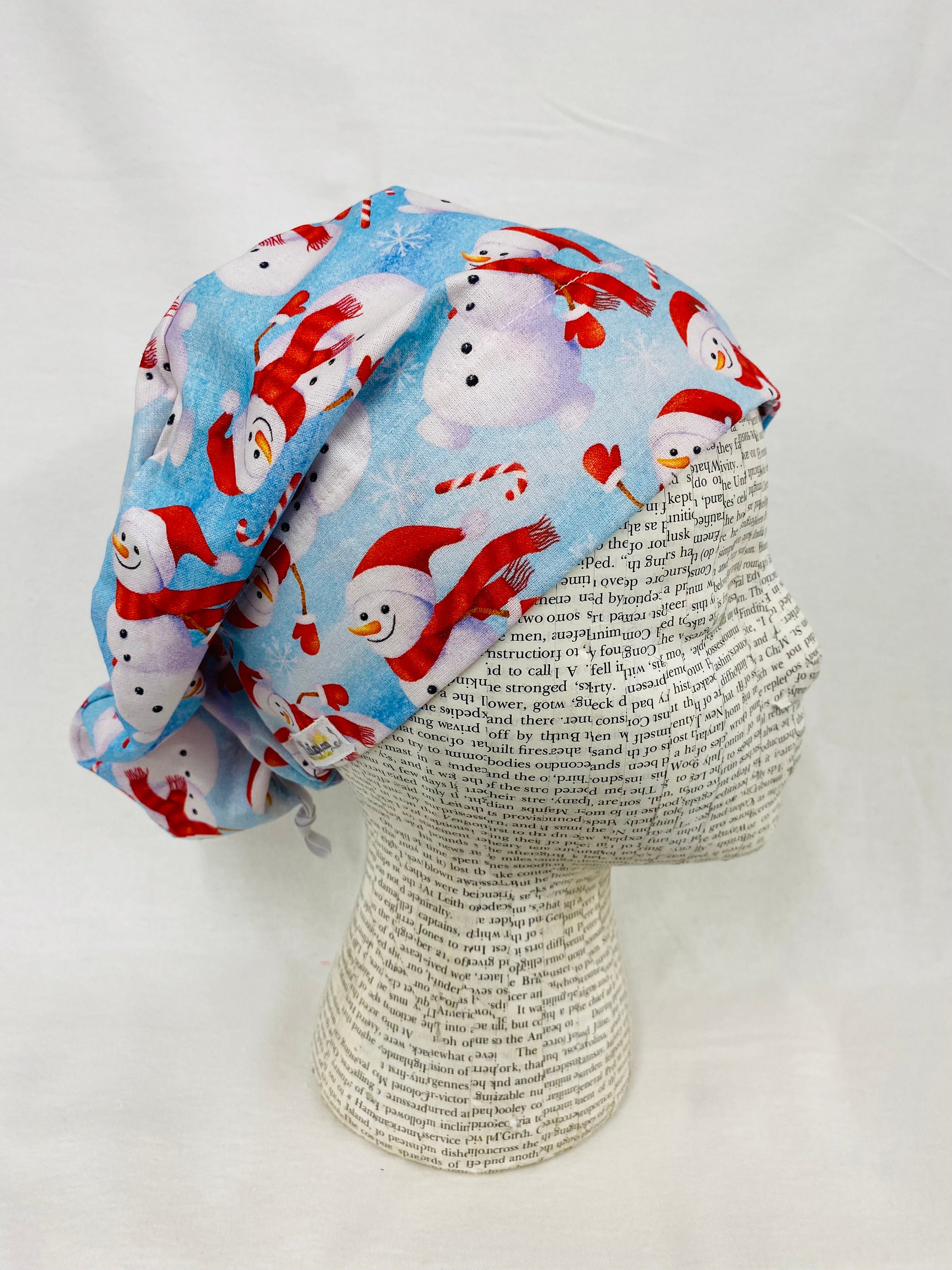 Scrub Hat by KimKaps Surgical Hat European Scrub Cap Blue White Red Snowman Winter