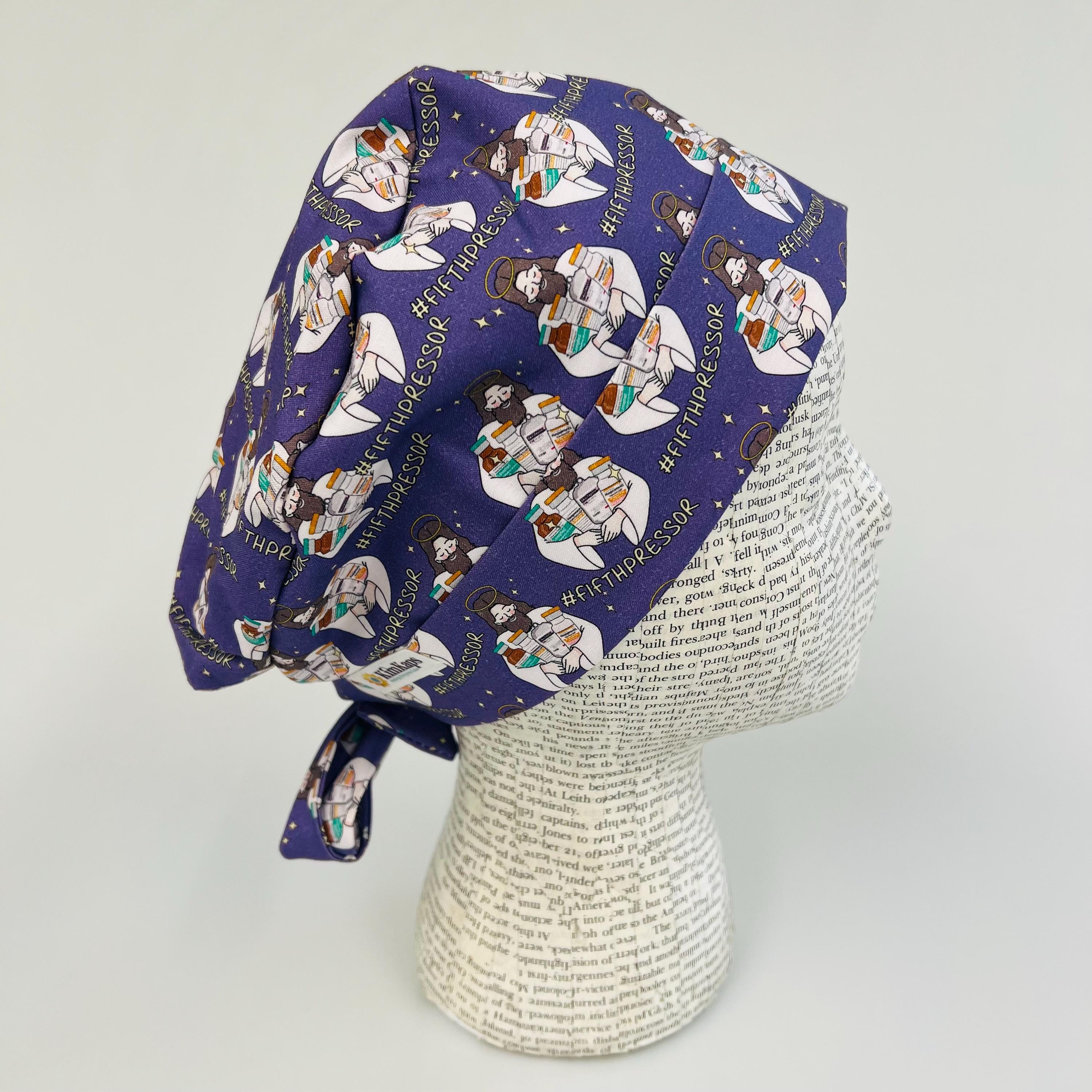 Scrub hat by KimKaps surgical hat Tie Back Scrub cap purple white Jesus fifth pressor