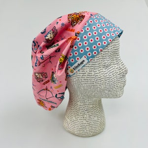 Scrub hat by KimKaps surgical hat bouffant scrub cap Traditional bouffant pink blue flowers astrology signs Sale Bargain Clearance