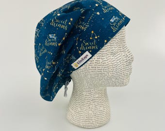 Scrub hat by KimKaps surgical hat bouffant scrub cap Traditional bouffant blue gold yellow sweet dreams anesthesia