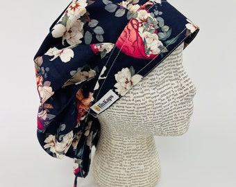 Scrub hat by KimKaps surgical hat bouffant scrub cap Bouffant with ties blue pink white green anatomical hearts flowers
