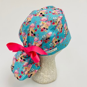 Scrub hat by KimKaps surgical hat Ponytail scrub cap ribbon scrub hat Sale Bargain Clearance teal gold pink summer ice cream flamingos