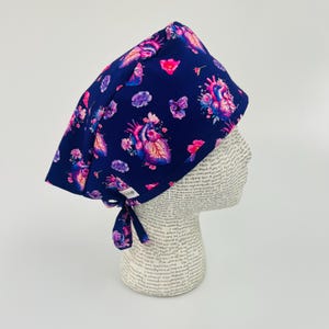 Scrub hat by KimKaps surgical hat Men&#39;s scrub cap purple pink flowers anatomical hearts