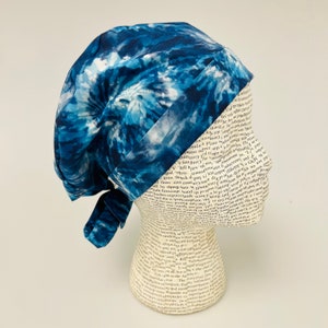 Scrub hat by KimKaps surgical hat Tie Back Scrub cap navy blue white tie dye