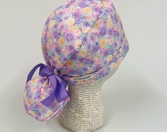 ? Handmade KimKaps style Euro Scrub Cap with Ribbon Lot of 6 Scrub Hat by Kimkaps Surgical Hat European With Ribbon Scrub  main image 3