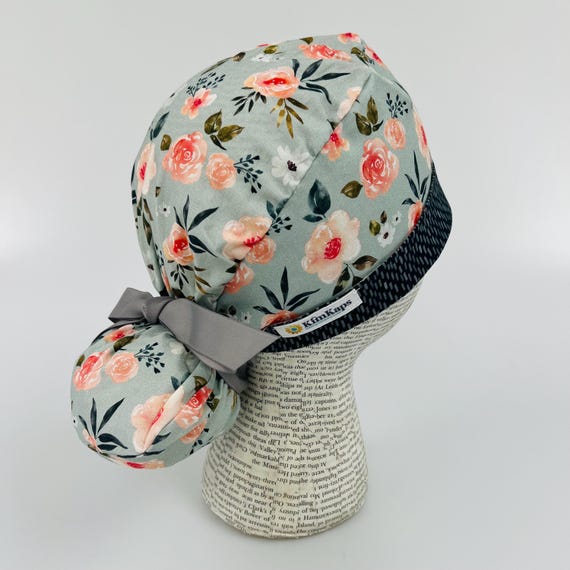 Printed Cap White, Pink, And Green Flowers Printed Cap White, Pink, And Green Flowers