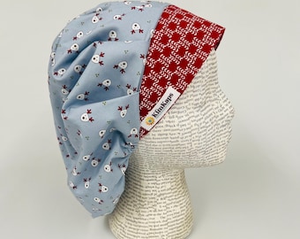 Scrub hat by KimKaps surgical hat bouffant scrub cap Traditional bouffant Sale Bargain Clearance blue red white reindeer