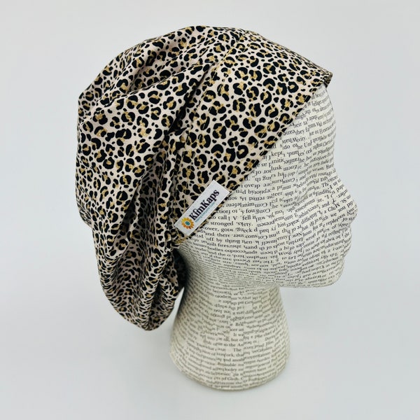 Scrub hat by KimKaps surgical hat bouffant scrub cap Traditional bouffant brown black gold leopard