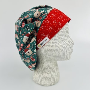 Scrub hat by KimKaps surgical hat bouffant scrub cap Sale Bargain Clearance Traditional bouffant green red brown Christmas bears