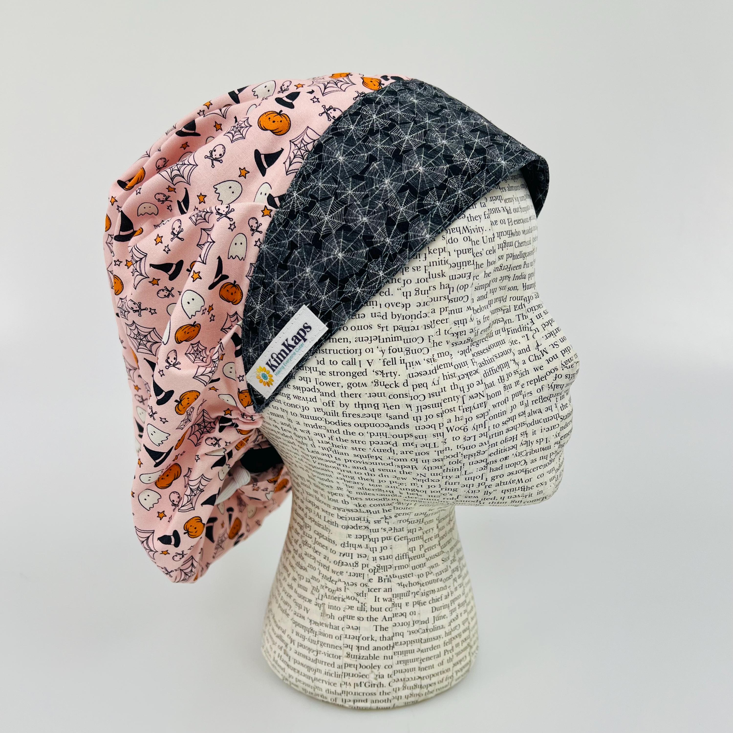 Scrub hat by KimKaps surgical hat bouffant scrub cap Traditional bouffant Sale Bargain Clearance pink black orange white Halloween ghosts