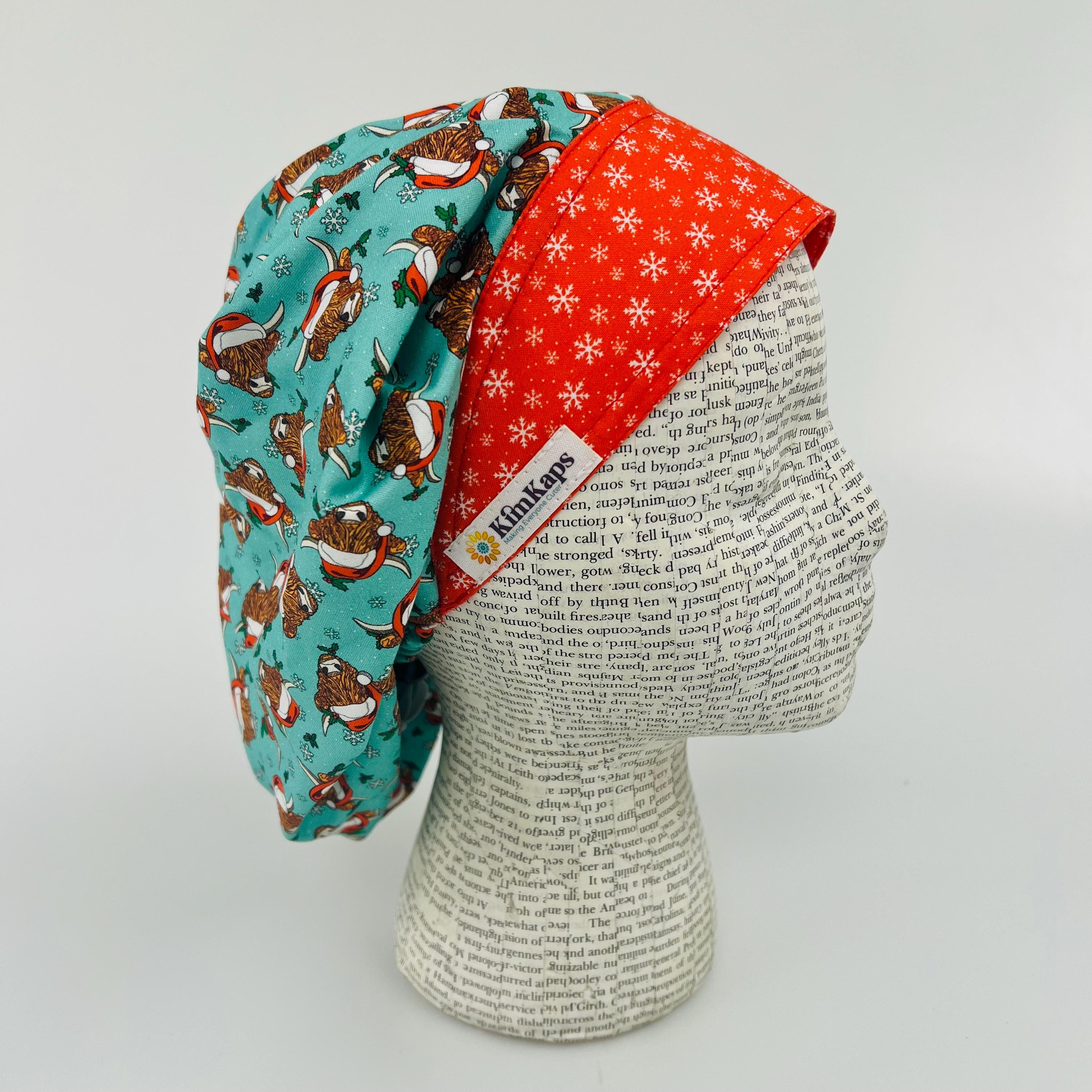 Scrub hat by KimKaps surgical hat bouffant scrub cap Traditional bouffant Sale Bargain Clearance teal green red Christmas highland cows