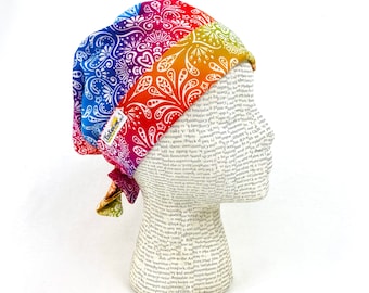 Scrub hat by KimKaps surgical hat Tie Back Scrub cap purple pink orange yellow rainbow