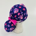 Scrub hat by KimKaps surgical hat Ponytail scrub cap ribbon scrub hat purple pink flowers anatomical hearts