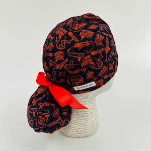 Scrub hat by KimKaps surgical hat Ponytail scrub cap ribbon scrub hat black red professional vampire labtech phlebotomy