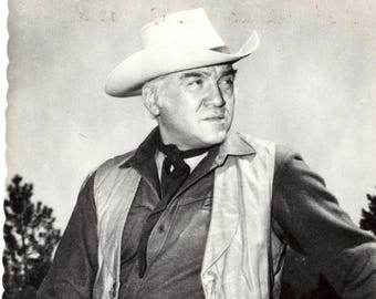 Lorne Greene-ansichtkaart als Ben op Bonanza TV western, echte foto, Deckle Edge, ongebruikt
