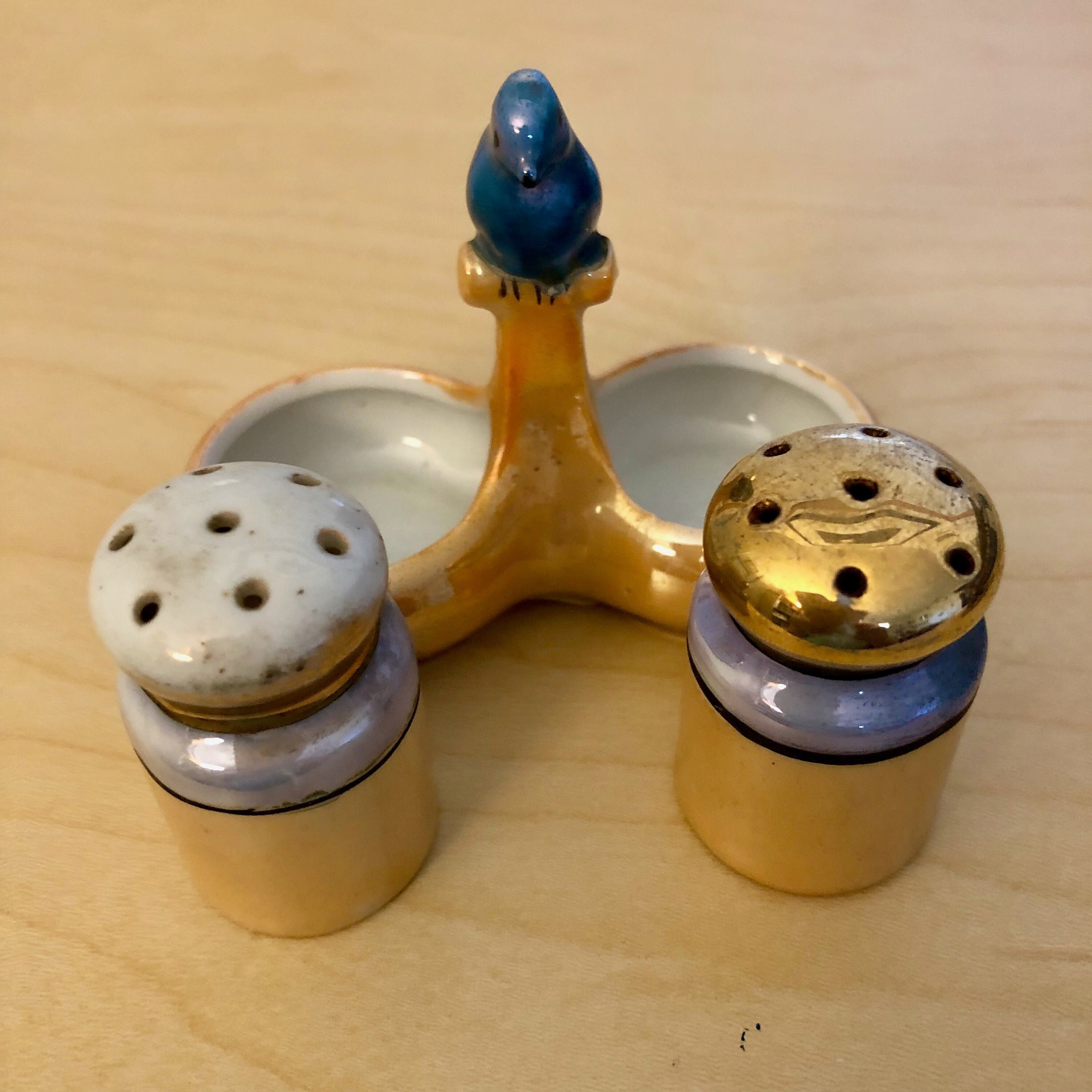 Vintage Lusterware With Blue Bird Salt and Pepper