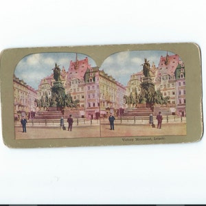 Vintage Stereoview Card: Leipsig Germany Marketplace, WWI Monument
