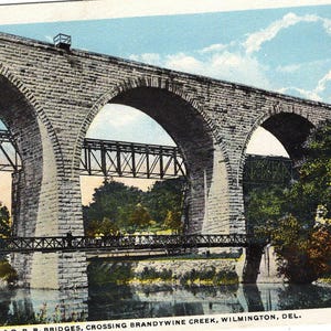 Carte postale vintage B & O Railroad Bridge avec passerelle traversant Brandywine Creek, Wilmington, Delaware, site de la bataille de la guerre d'indépendance
