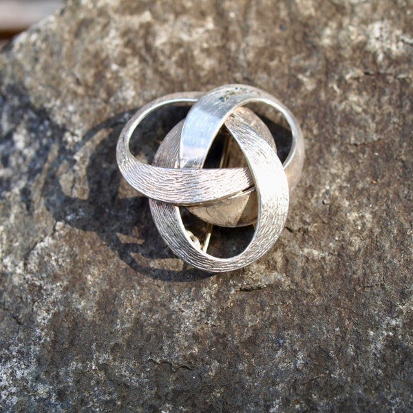 Vintage Danish Silver Infinity Swirl Pin, Brooch, Atomic Age, Modernist