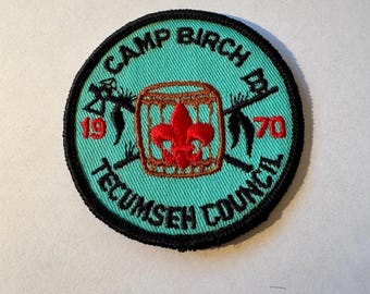 Boy Scout Camp Birch Tecumseh Council, 1970 Badge, Patch, Vintage,  Embroidered sew-on patch,
