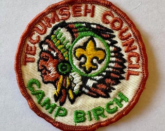 Vintage 1960s Boy Scout Camp Birch Patch: Tecumseh Council Embroidered Badge