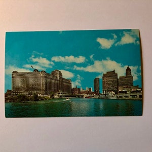 Vintage Chicago Skyline Postcard, Merchandise Mart 1960s
