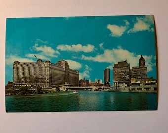 Vintage Chicago Skyline Postcard, Merchandise Mart 1960s